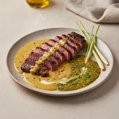 Tagliata di manzo ai due curry