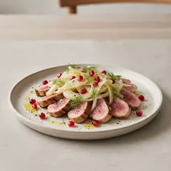 Tagliata di tacchino con finocchi e melagrana