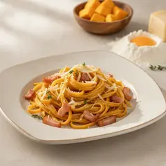 Tagliatelle alla zucca con pancetta croccante e Grana Padano