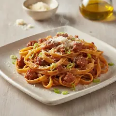 Tagliatelle con cipollotti e salsiccia