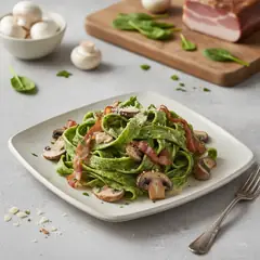 Tagliatelle di frittatine verdi con funghi e speck