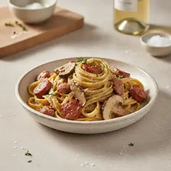 Tagliatelle funghi e salsiccia