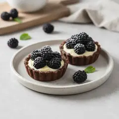 Tartellette al cacao con crema e more