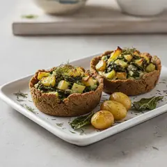 Tartellette di enkir con patate e cicoria
