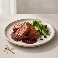 Tempeh glassato con verdure e salsa bordolese