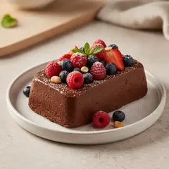 Terrina vegana al cioccolato e arachidi con frutti di bosco