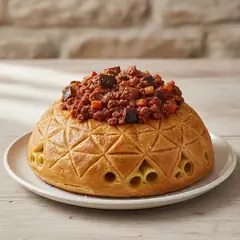 Timballo di maccheroni alla birra con ragù e melanzane