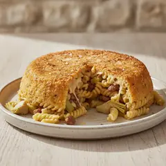 Timballo di maccheroni con salsiccia e carciofi