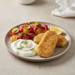 Tofu impanato con pomodori e salsa allo yogurt