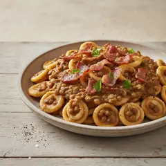Torcelli con crema di lenticchie e guanciale