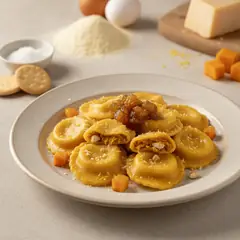 Tortelli di zucca con mostarda e scorza di limone