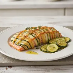 Trancio di salmone in crosta di patate e zucchine
