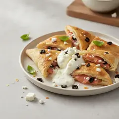 Triangolini di pasta phillo al salmone con crema di burrata