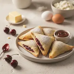 Triangolini di ricotta con confettura di ciliegia