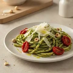 Troccoli al pesto di spinacino e pomodorini