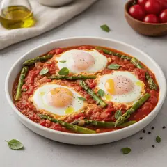 Uova in purgatorio con asparagi