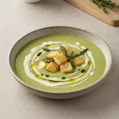 Vellutata di asparagi e patate con crostini