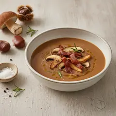 Vellutata di castagne con porcini e guanciale croccante