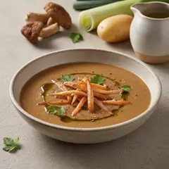 Vellutata di porcini con julienne di salmone croccante