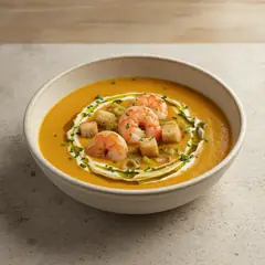 Vellutata di zucca con gamberi