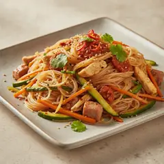 Vermicelli di riso con verdure e 'nduja