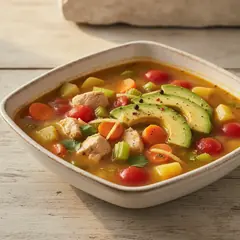 Zuppa di pollo e avocado