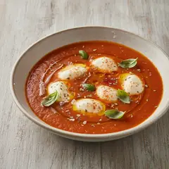 Zuppa di pomodori arrosto e mozzarella